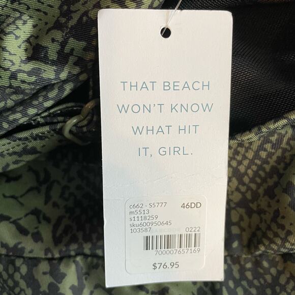 Cacique Green Black Python Snakeskin Underwire Tankini Swim Top 46DD 46 New - Picture 10 of 14